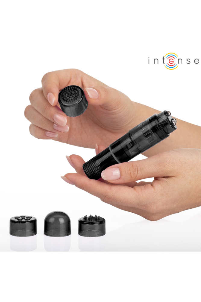 INTENSE - MINI MASSAGGIATORE KURT CON 4 TESTINE INTERCAMBIABILI NERO