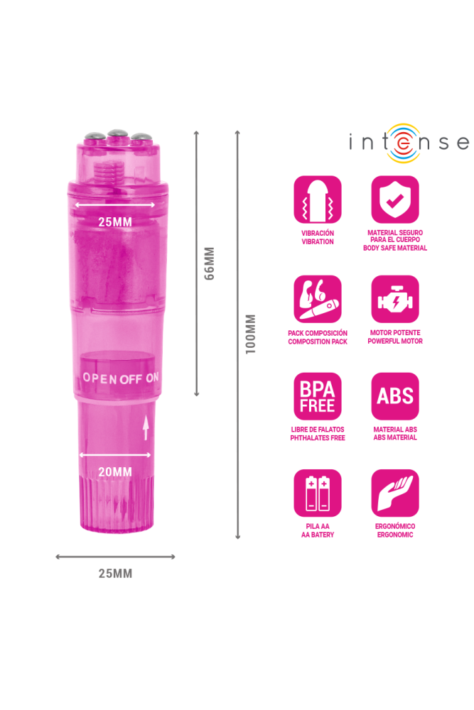 INTENSO - MINI MASSAGGIATORE KURT CON 4 TESTINE INTERCAMBIABILI ROSA