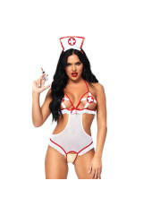 LEG AVENUE - NURSE OPEN CROTHLESS TEDDY TAGLIA UNICA