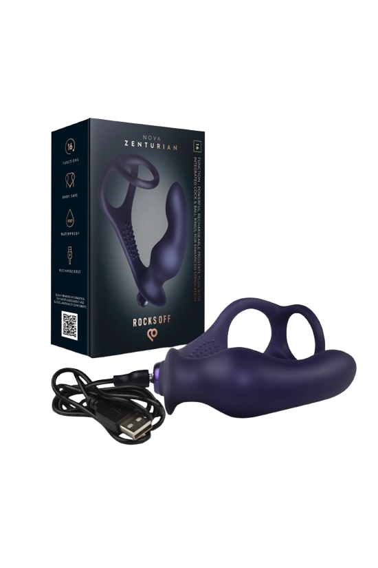 ROCKS-OFF - NOVA ZENTURIAN PLUG PROSTATICO VIBRANTE CON ANELLI 16 MODALITÀ BLU SCURO