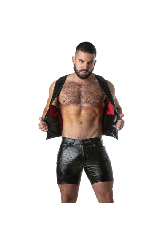 LOCKER GEAR - PUNCH HOLE LEATHERETTE GILET ROSSO M
