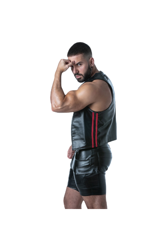 LOCKER GEAR - PUNCH HOLE LEATHERETTE GILET ROSSO M