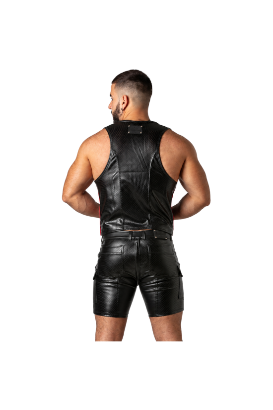 LOCKER GEAR - PUNCH HOLE LEATHERETTE GILET ROSSO M