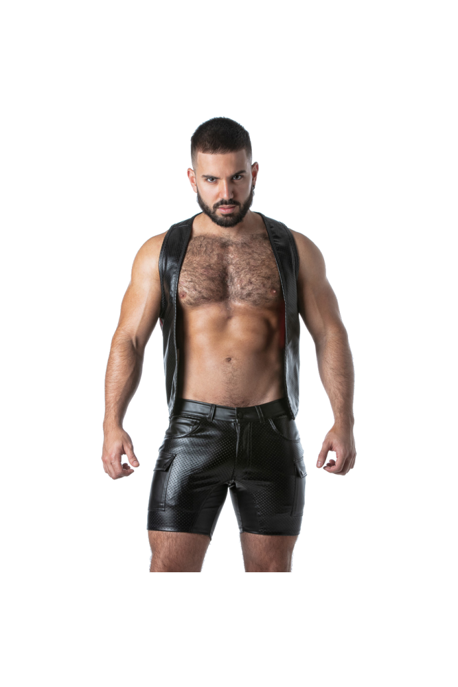 LOCKER GEAR - PUNCH HOLE LEATHERETTE GILET ROSSO L