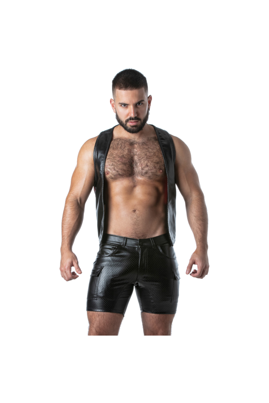 LOCKER GEAR - PUNCH HOLE LEATHERETTE GILET ROSSO XL