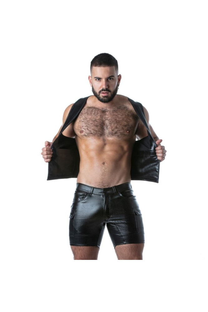 LOCKER GEAR - PUNCH HOLE LEATHERETTE GILET NERO M