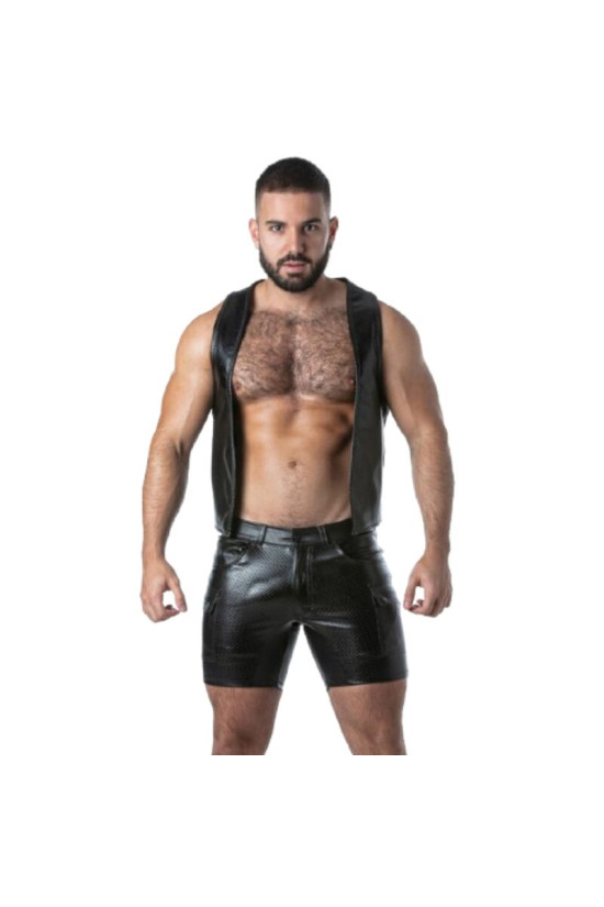 LOCKER GEAR - PUNCH HOLE LEATHERETTE GILET NERO XL