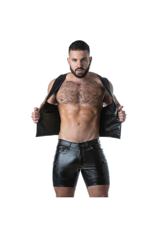 LOCKER GEAR - PUNCH HOLE LEATHERETTE GILET NERO XL
