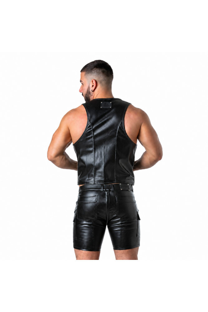 LOCKER GEAR - PUNCH HOLE LEATHERETTE GILET KAKI M