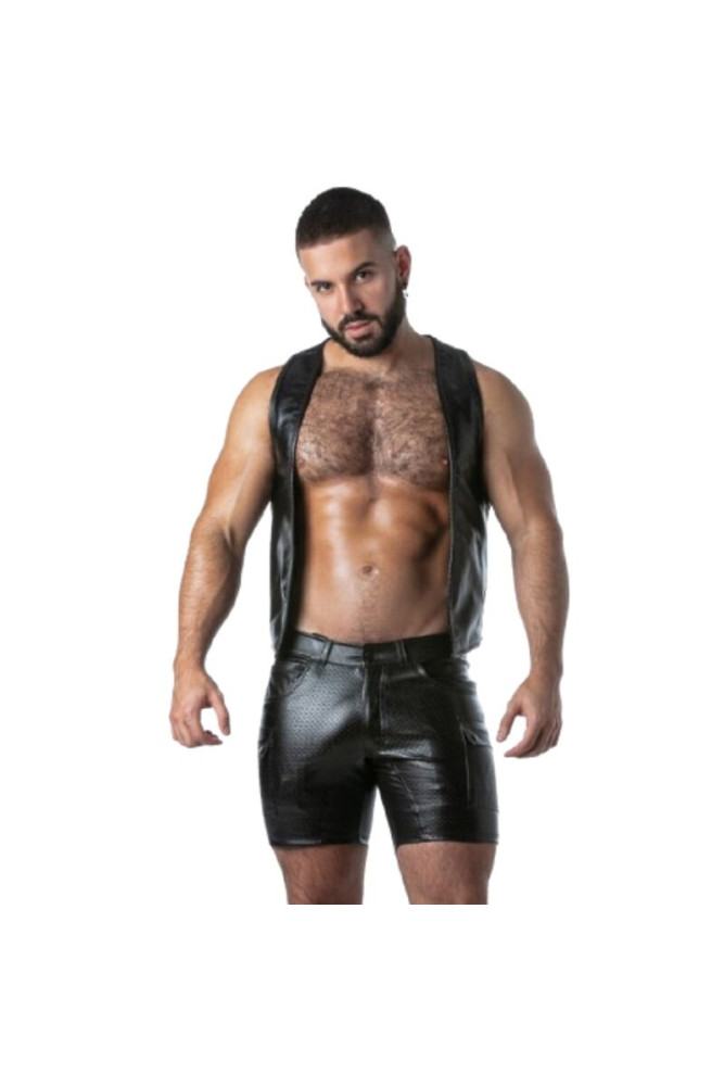LOCKER GEAR - PUNCH HOLE LEATHERETTE GILET KAKI L