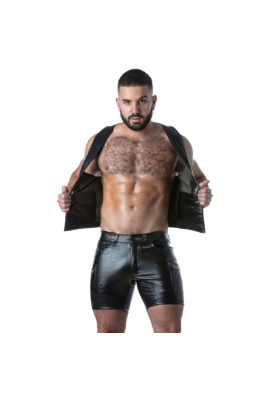 LOCKER GEAR - PUNCH HOLE LEATHERETTE GILET KAKI L