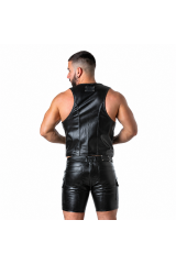 LOCKER GEAR - PUNCH HOLE LEATHERETTE GILET KAKI L