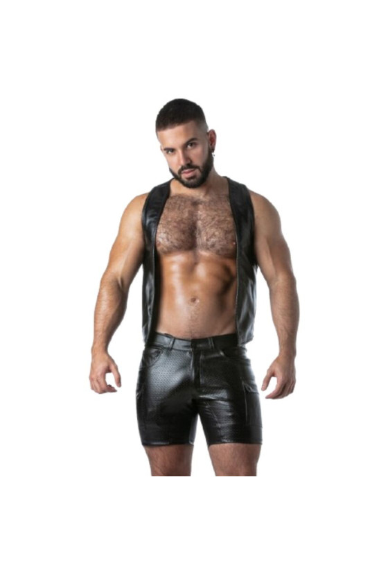LOCKER GEAR - PUNCH HOLE LEATHERETTE GILET KAKI XL