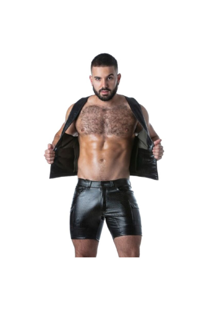LOCKER GEAR - PUNCH HOLE LEATHERETTE GILET KAKI XL