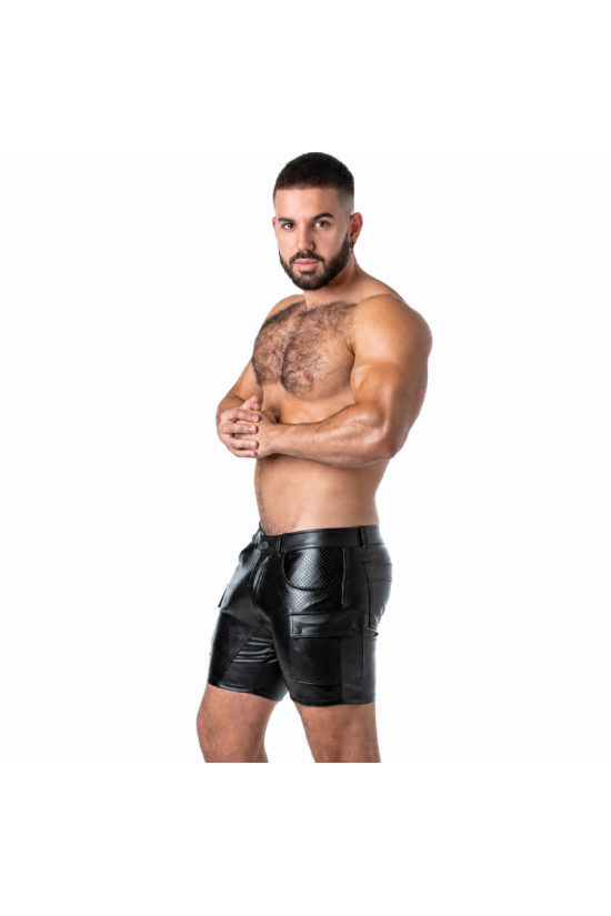 LOCKER GEAR - PUNCH HOLE LEATHERETTE PANTALONCINI CARGO NERO S