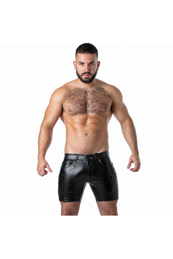 LOCKER GEAR - PUNCH HOLE LEATHERETTE PANTALONCINI CARGO NERO L
