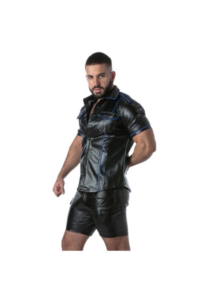 LOCKER GEAR - PUNCH HOLE LEATHERETTE CAMICIA BLU S