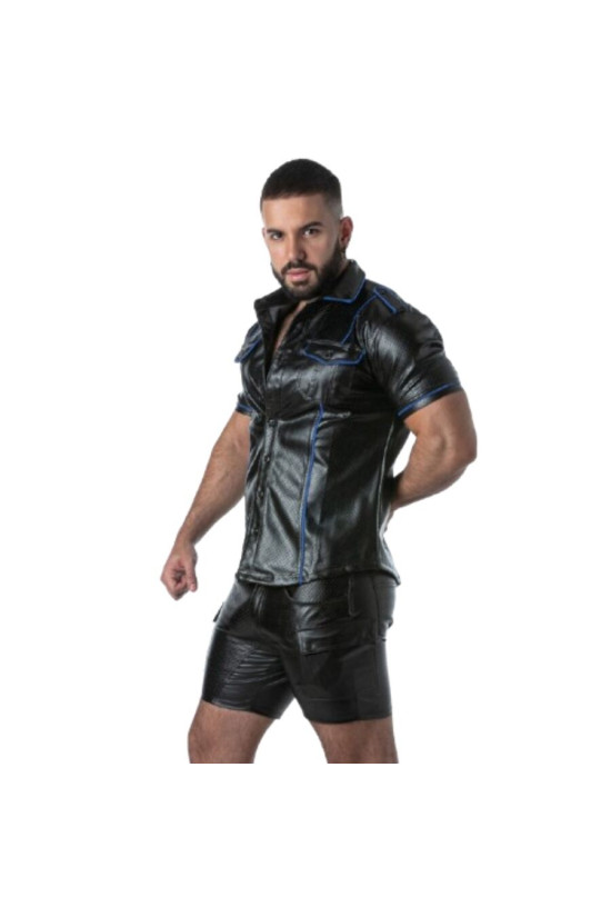 LOCKER GEAR - PUNCH HOLE LEATHERETTE CAMICIA BLU M
