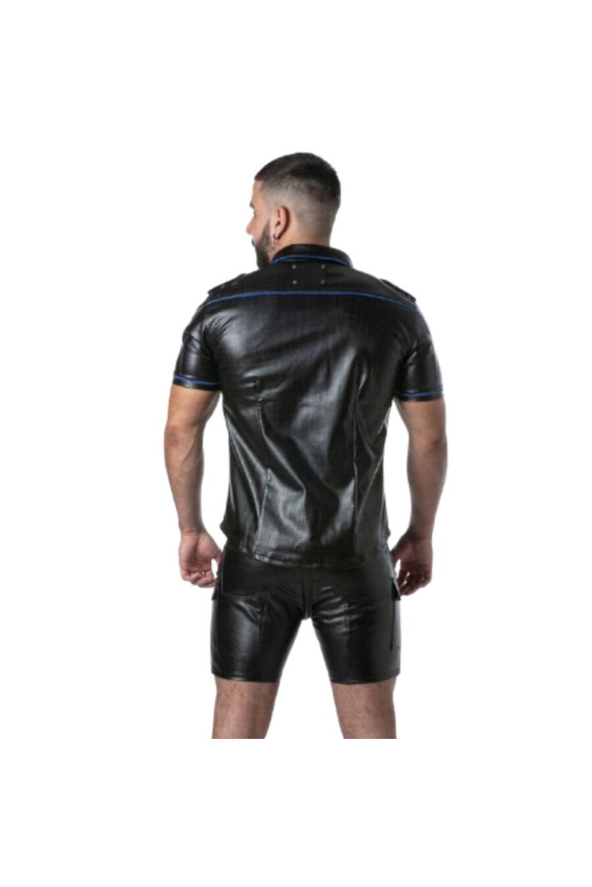 LOCKER GEAR - PUNCH HOLE LEATHERETTE CAMICIA BLU M