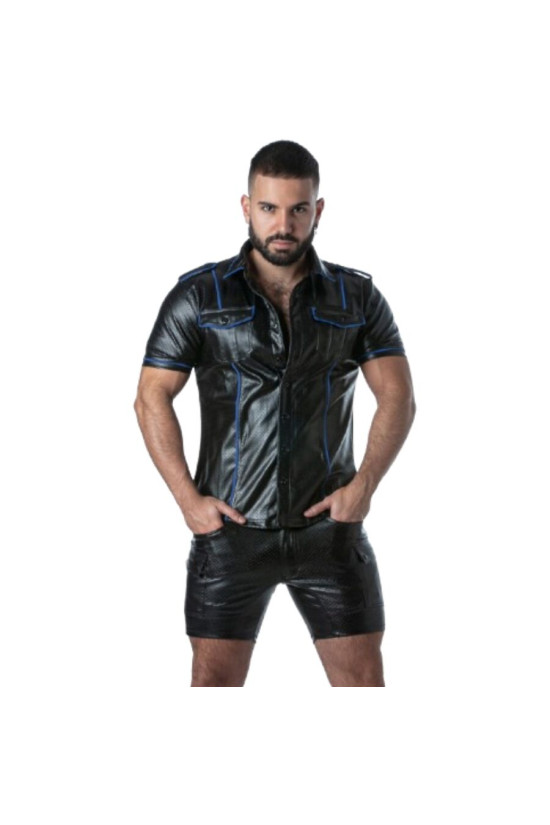 LOCKER GEAR - PUNCH HOLE LEATHERETTE CAMICIA BLU XL