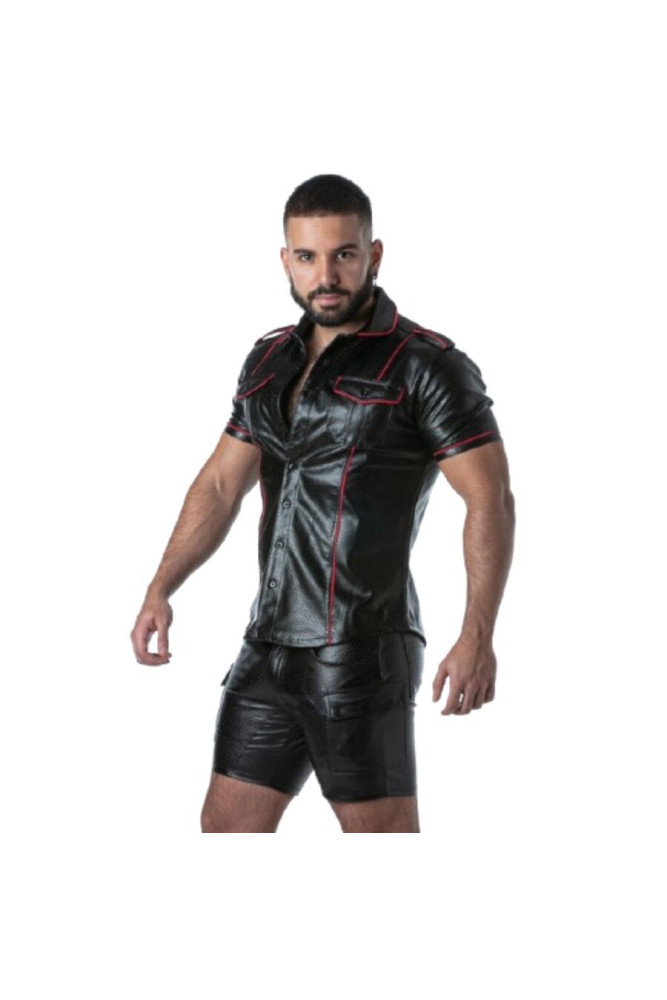 LOCKER GEAR - PUNCH HOLE LEATHERETTE CAMICIA ROSSO S
