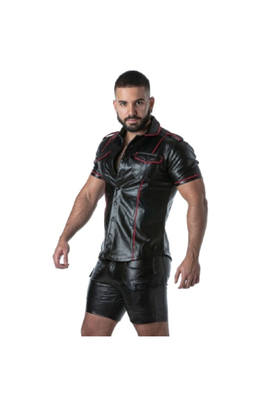 LOCKER GEAR - PUNCH HOLE LEATHERETTE CAMICIA ROSSO M