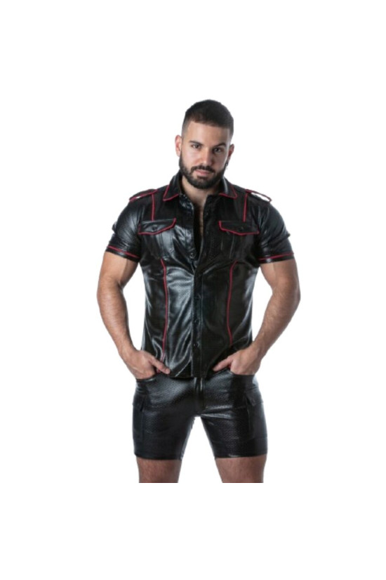 LOCKER GEAR - PUNCH HOLE LEATHERETTE CAMICIA ROSSO L