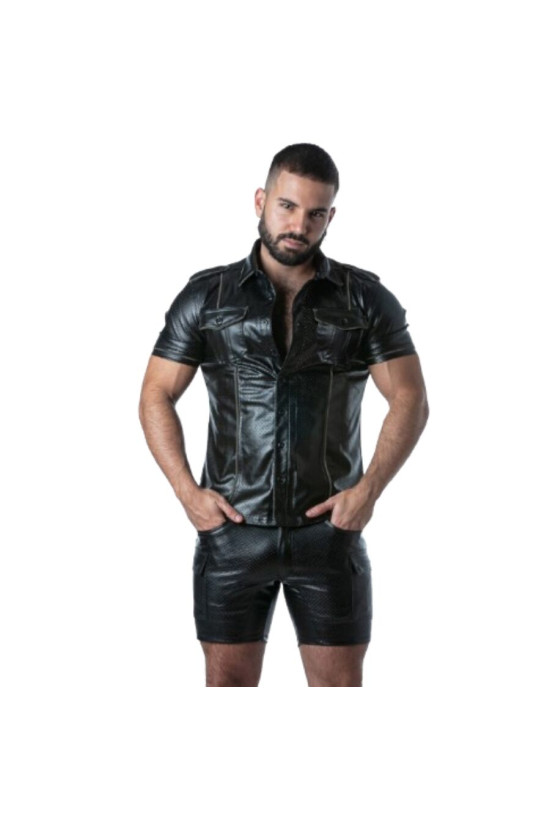 LOCKER GEAR - PUNCH HOLE LEATHERETTE CAMICIA KAKI XL