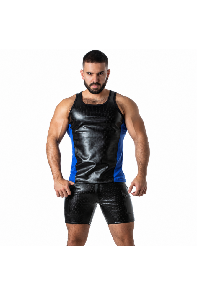 LOCKER GEAR - PUNCH HOLE LEATHERETTE CANOTTA BLU S