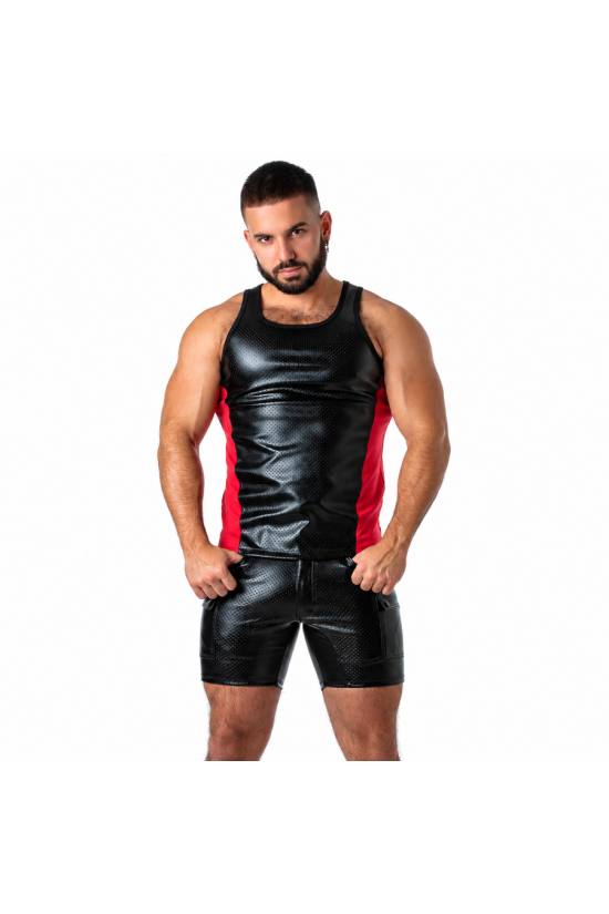 LOCKER GEAR - PUNCH HOLE LEATHERETTE CANOTTA ROSSO S