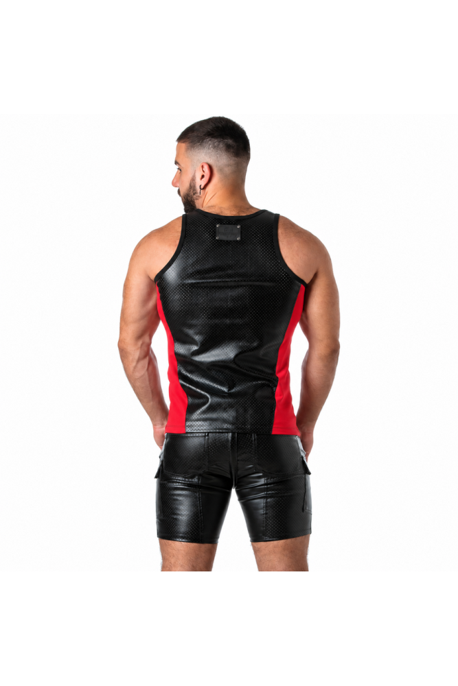 LOCKER GEAR - PUNCH HOLE LEATHERETTE CANOTTA ROSSO M
