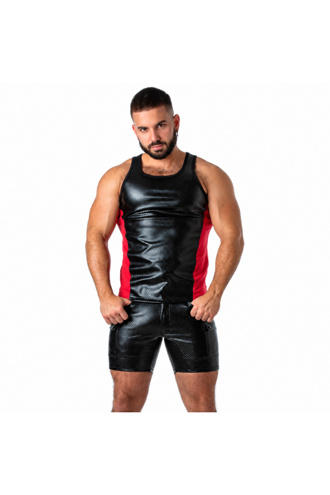 LOCKER GEAR - PUNCH HOLE LEATHERETTE CANOTTA ROSSO XL