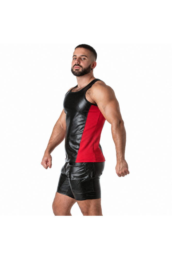 LOCKER GEAR - PUNCH HOLE LEATHERETTE CANOTTA ROSSO XL