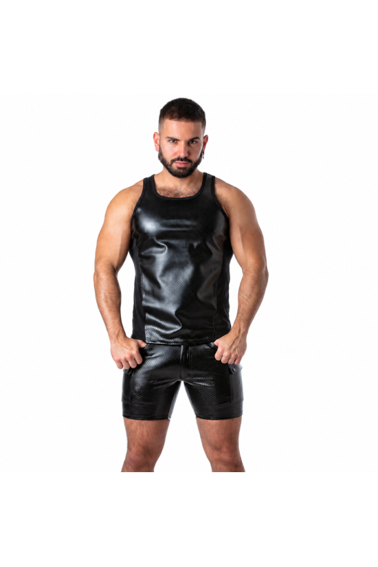 LOCKER GEAR - PUNCH HOLE LEATHERETTE CANOTTA NERO M