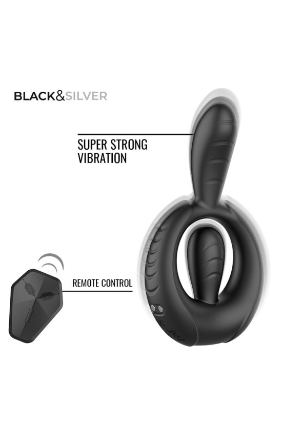 BLACK &amp; SILVER - ANELLO VIBRANTE RICARICABILE DECKARD CON TELECOMANDO NERO