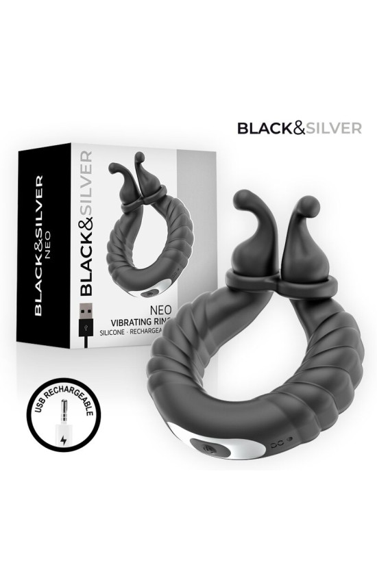 BLACK &amp; SILVER - - NEO ANELLO VIBRANTE RICARICABILE PER COPPIE