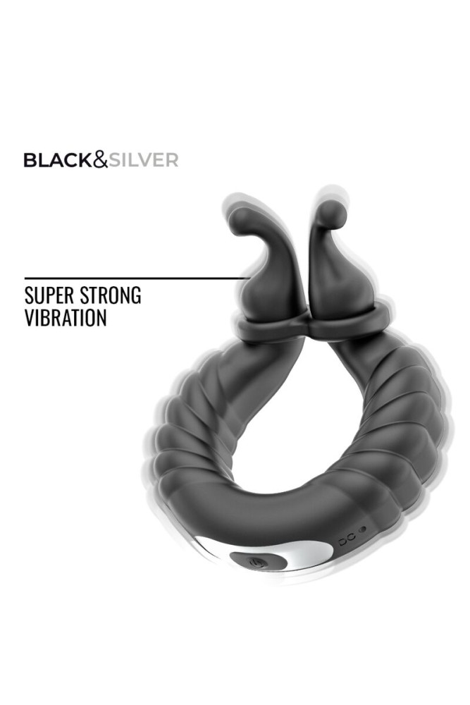 BLACK &amp; SILVER - - NEO ANELLO VIBRANTE RICARICABILE PER COPPIE