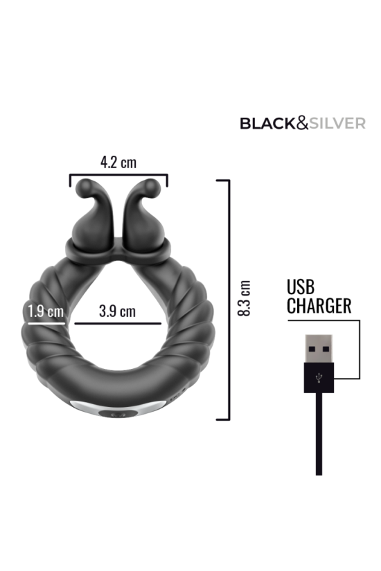 BLACK &amp; SILVER - - NEO ANELLO VIBRANTE RICARICABILE PER COPPIE