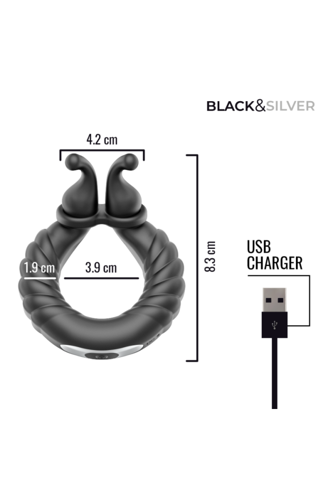 BLACK &amp; SILVER - - NEO ANELLO VIBRANTE RICARICABILE PER COPPIE