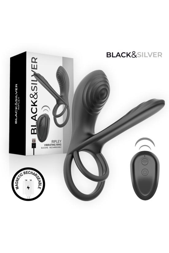 BLACK &amp; SILVER - ANELLO VIBRANTE RICARICABILE RIPLEY CON TELECOMANDO NERO