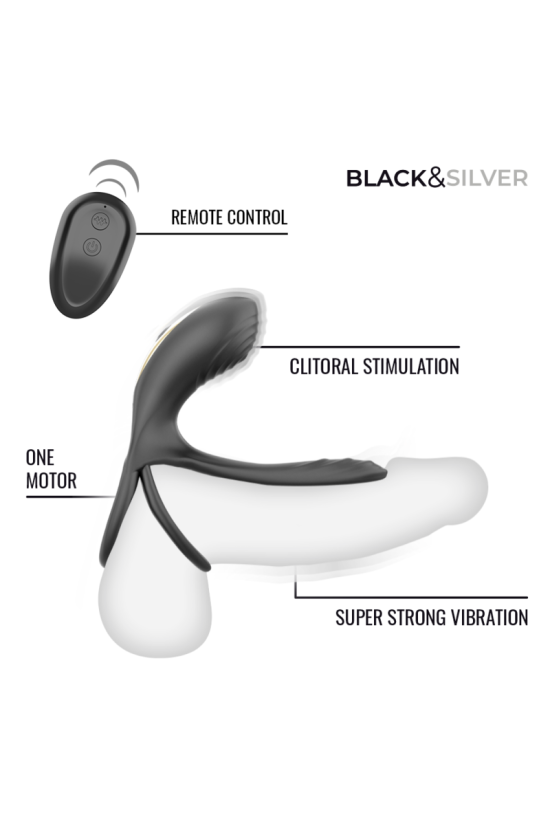 BLACK &amp; SILVER - ANELLO VIBRANTE RICARICABILE RIPLEY CON TELECOMANDO NERO