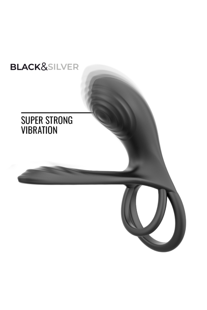 BLACK &amp; SILVER - ANELLO VIBRANTE RICARICABILE RIPLEY CON TELECOMANDO NERO