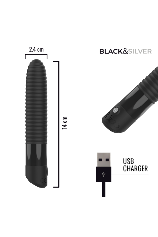 BLACK &amp; SILVER - VIBRATORE JOSEPH RICARICABILE TRAMITE USB CON DISPLAY A LED NERO