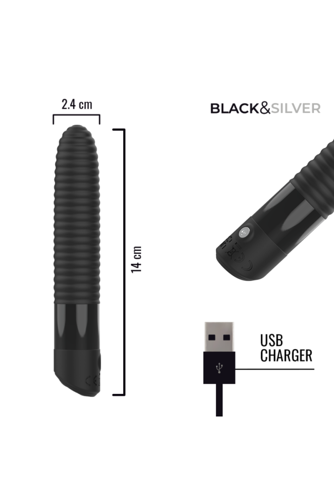 BLACK &amp; SILVER - VIBRATORE JOSEPH RICARICABILE TRAMITE USB CON DISPLAY A LED NERO
