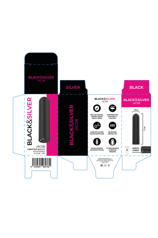 BLACK &amp; SILVER - JACOB PROIETTILE VIBRANTE RICARICABILE TRAMITE USB NERO