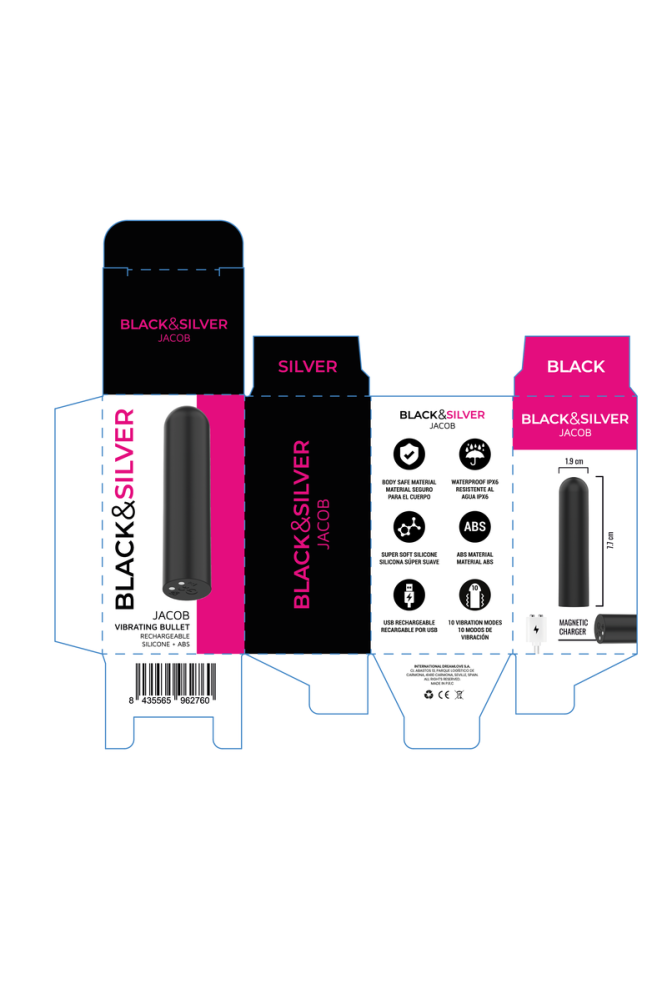 BLACK &amp; SILVER - JACOB PROIETTILE VIBRANTE RICARICABILE TRAMITE USB NERO