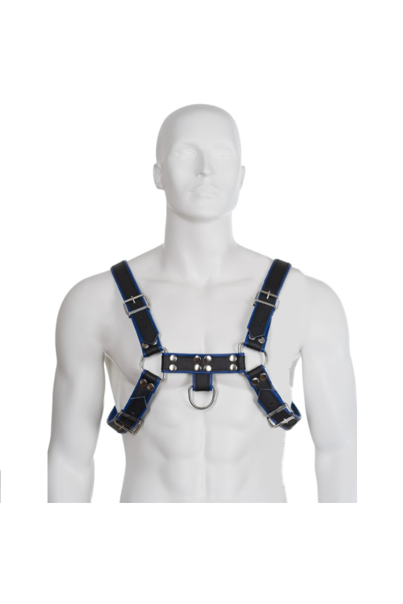 LEATHER BODY - IMBRACATURA IN PELLE BLU E NERA PER BULLDOG
