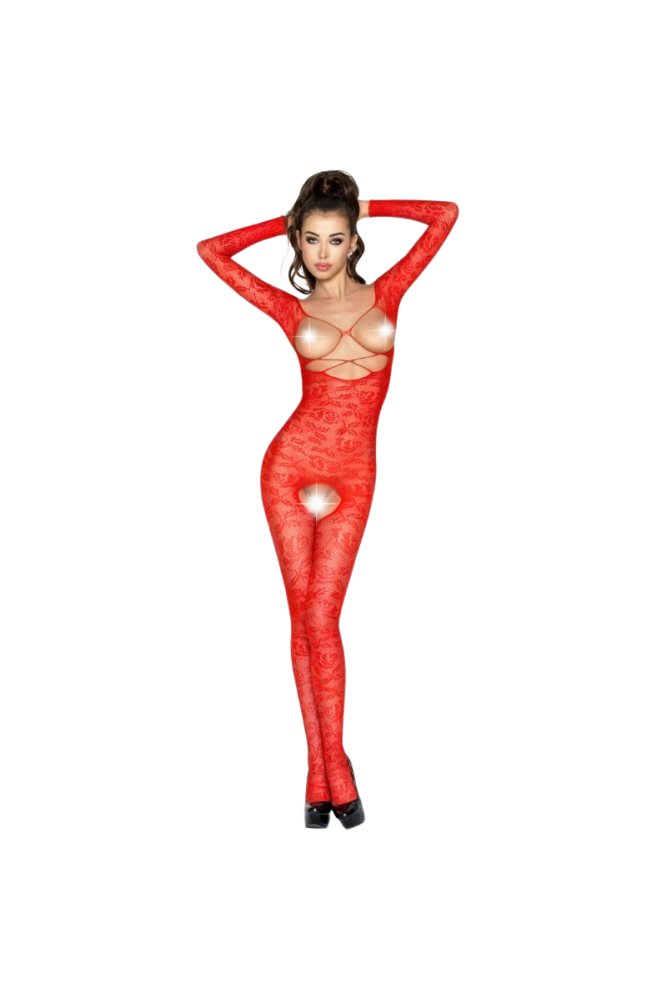 PASSION - WOMAN BS031 BODYSTOCKING ROSSO TAGLIA UNICA