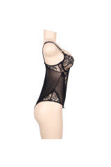 SUBBLIME - QUEEN PLUS PIZZO FLOREALE E TEDDY NERO CON FRANGE