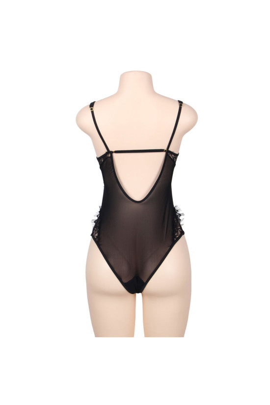 SUBBLIME - QUEEN PLUS PIZZO FLOREALE E TEDDY NERO CON FRANGE